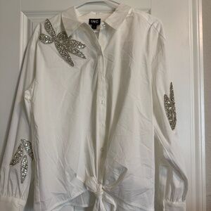 INC Women's Long-Sleeve Button-Down Shirt White Size Large